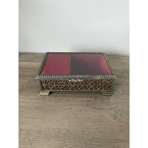 Antique Jewelry Box Wind Up Music Box 6" x 4" x2"